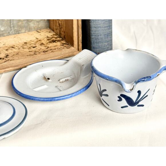 3-Piece Smorpanna Husqvarna Bluebird Vintage BUTTER WARMER, Maple Syrup, Sweden - Picture 3 of 10